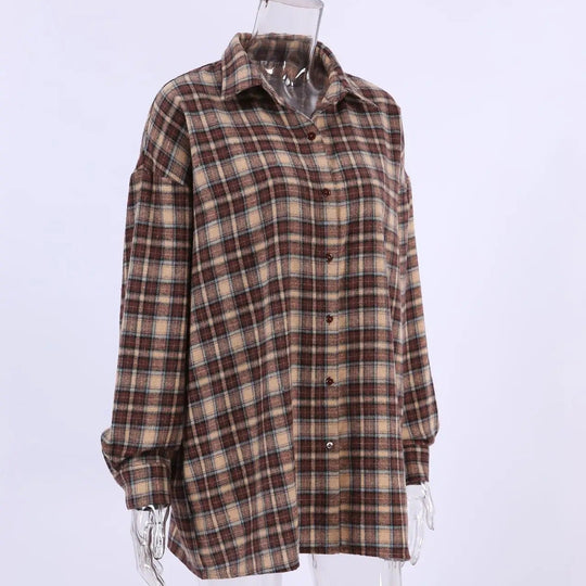 Vintage karierte Damenbluse mit langen Ärmeln