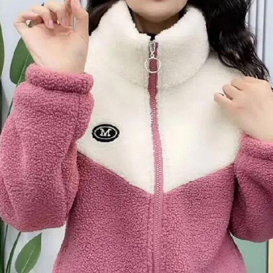 Mit Fleece gefütterte Jacke aus Wolle und Baumwolle für Damen