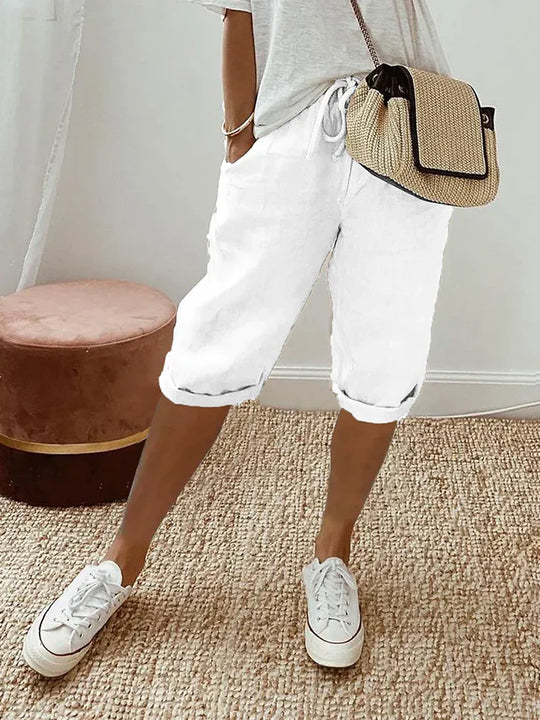 Damen Hose Casual Praktische Seitentaschen Hochwertige Stoffhose-1