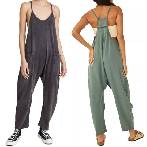 Variant image for Damen Jumpsuit Schwarz Lässig Baumwolle Ärmellos-1