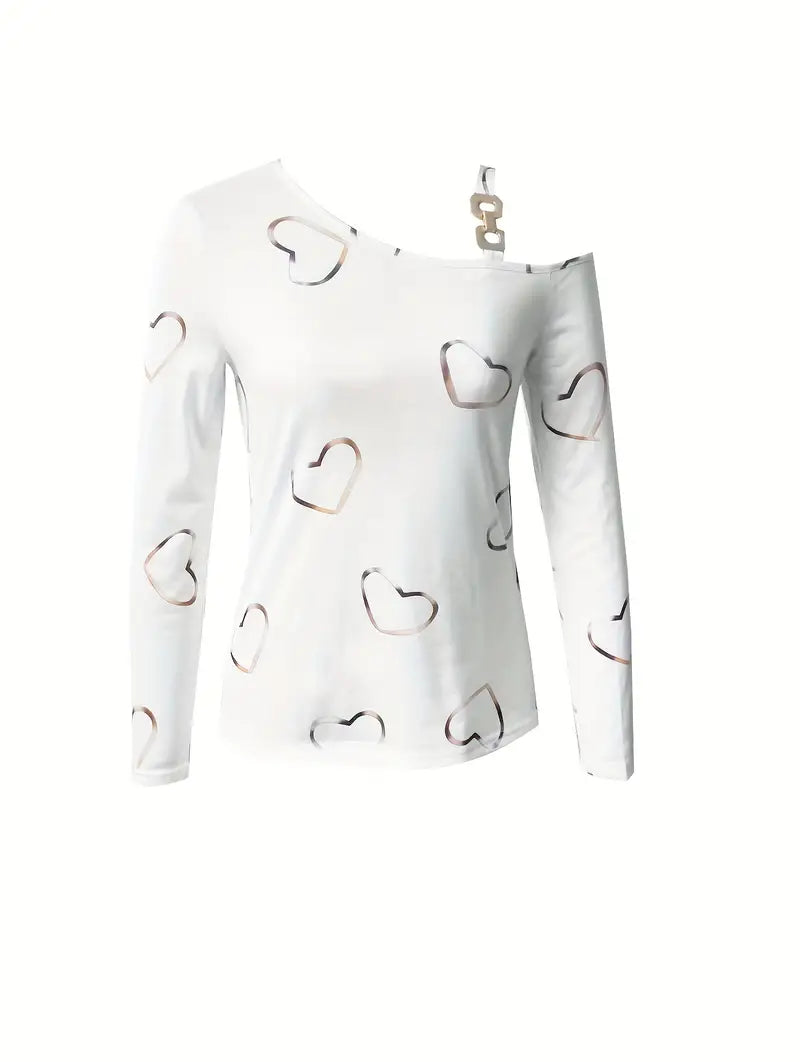 Damen T-Shirt mit Schrägem Herzdruck Baumwolle - Bequeme Oberteile für Freizeit und Alltag-3