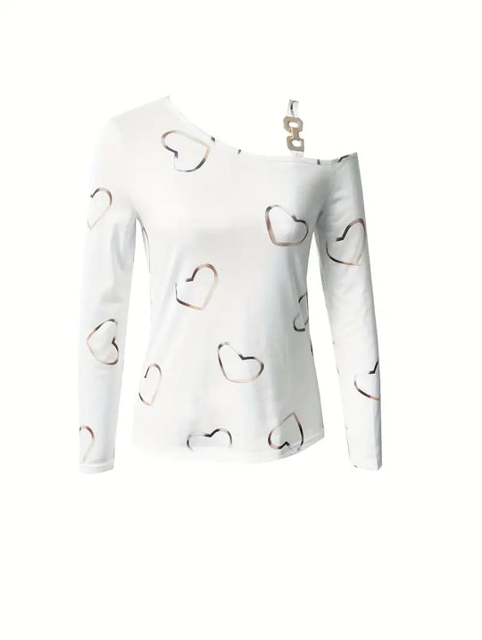 Damen T-Shirt mit Schrägem Herzdruck Baumwolle - Bequeme Oberteile für Freizeit und Alltag-3