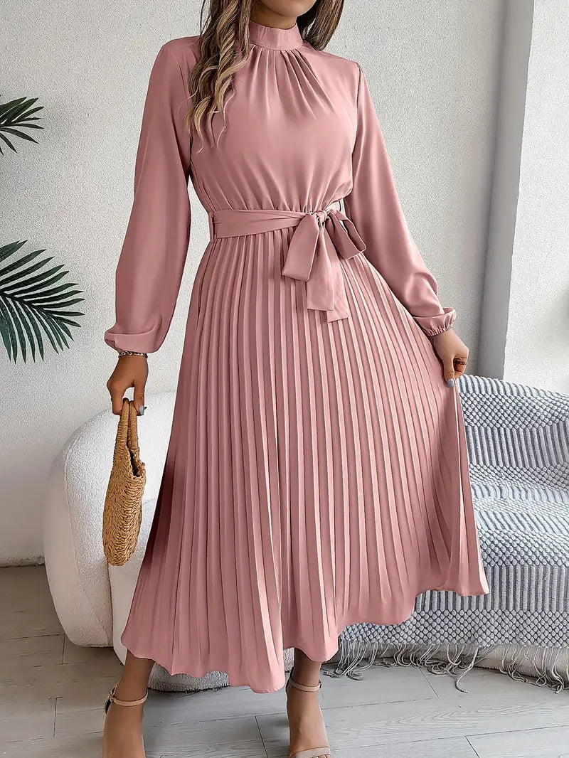 Variant image for Damen Kleid Stehkragen Faltengürtel Hochwertiger Stoff-25