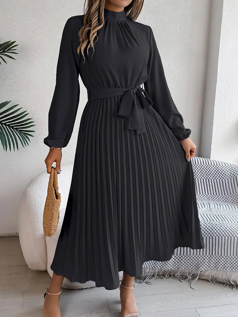 Variant image for Damen Kleid Stehkragen Faltengürtel Hochwertiger Stoff-41