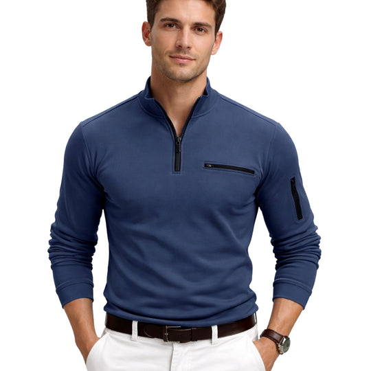 Herren Poloshirt Langarm Stehkragen Baumwolle Elegant und Bequem