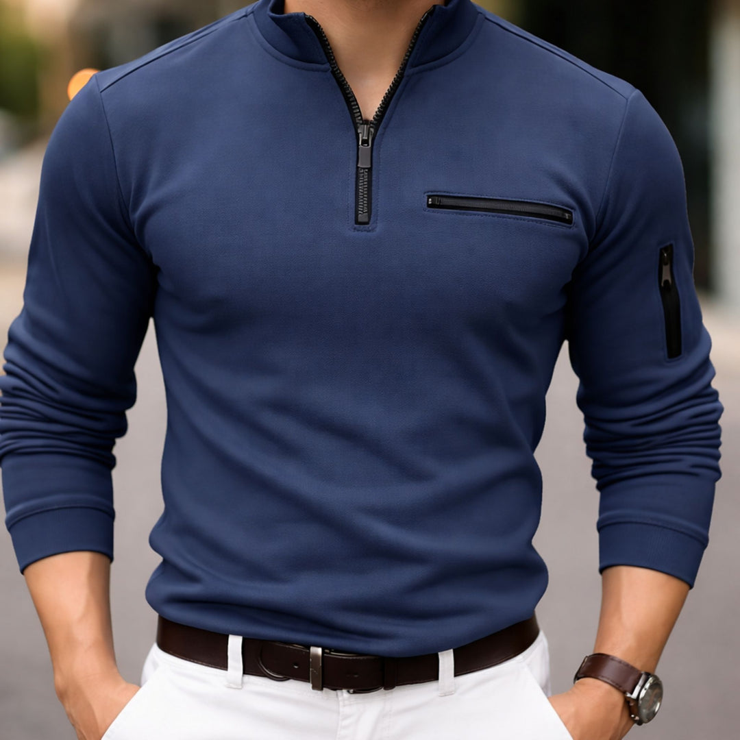 Herren Poloshirt Langarm Stehkragen Baumwolle Elegant und Bequem