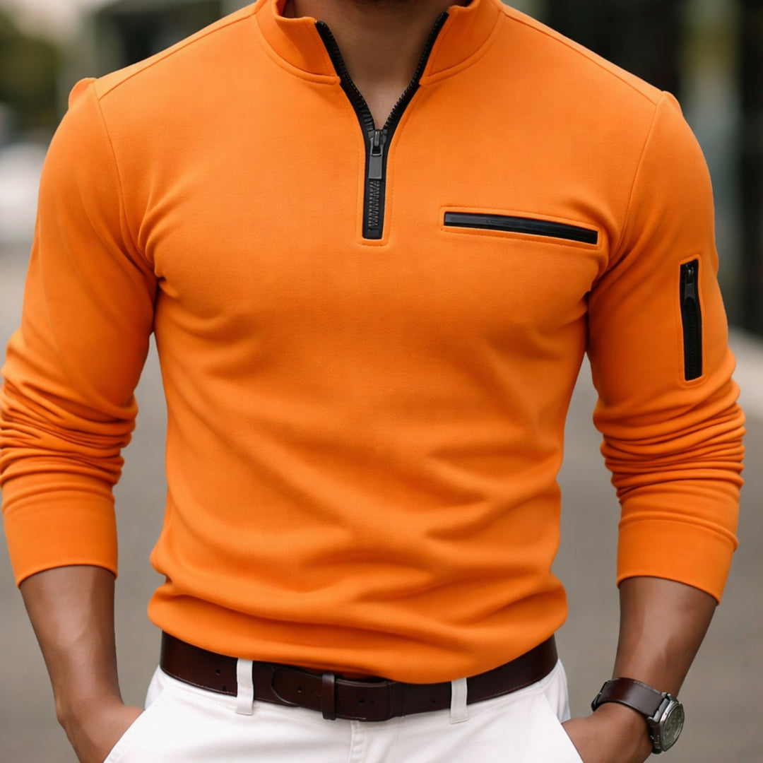 Herren Poloshirt Langarm Stehkragen Baumwolle Elegant und Bequem