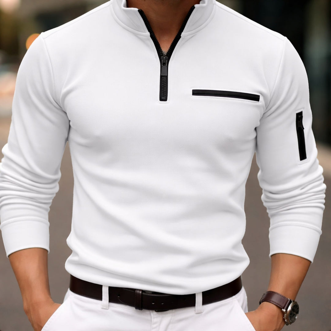 Herren Poloshirt Langarm Stehkragen Baumwolle Elegant und Bequem