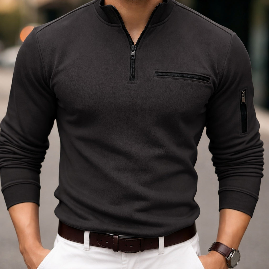 Herren Poloshirt Langarm Stehkragen Baumwolle Elegant und Bequem