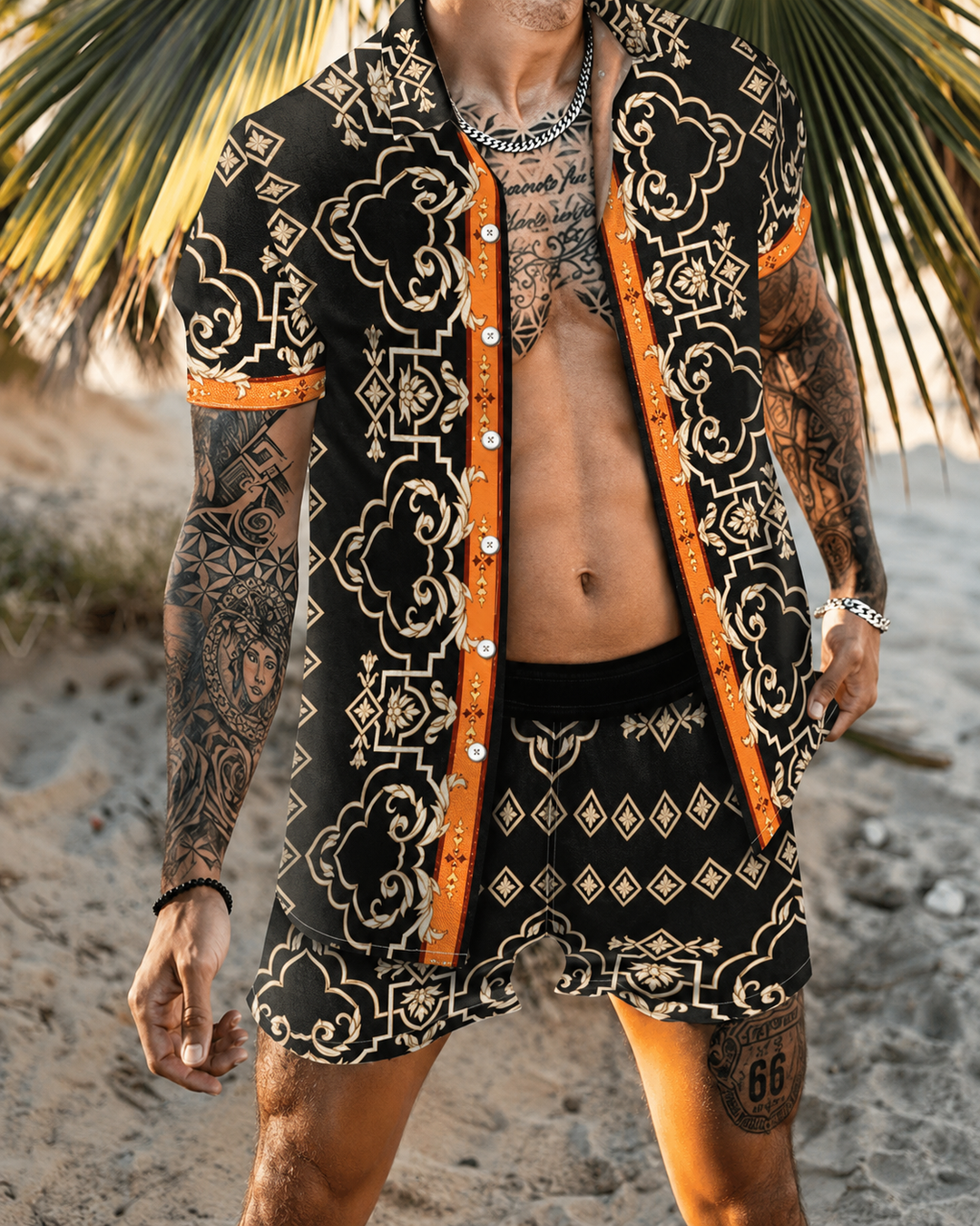 Herren Sommer Set Kurzarmhemd und Shorts mit Patchwork-Design