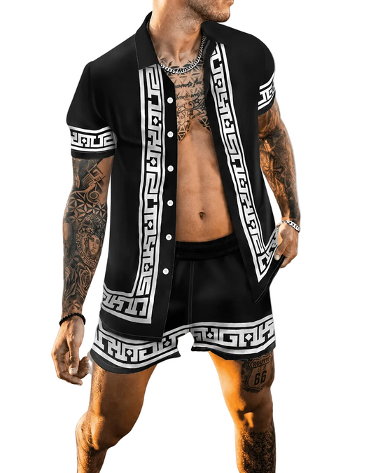 Herren Sommer Set Kurzarmhemd und Shorts mit Patchwork-Design