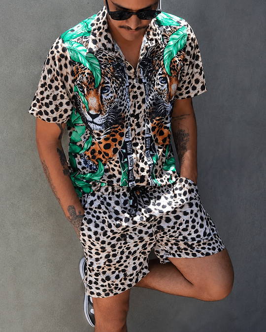 Herren Sommer Set Kurzarmhemd und Shorts mit Patchwork-Design