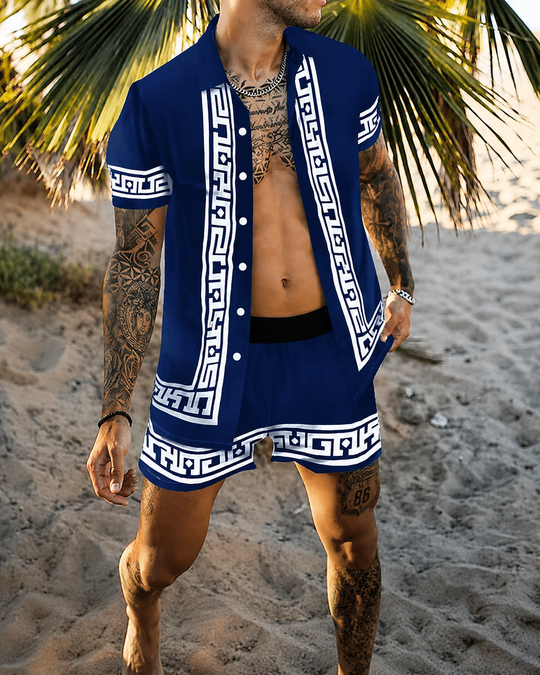 Herren Sommer Set Kurzarmhemd und Shorts mit Patchwork-Design