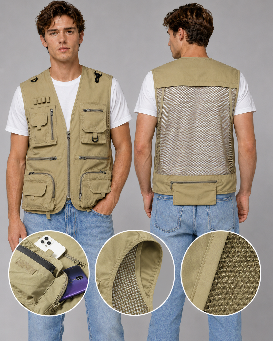 Herren Weste Outdoor Funktionsweste Viktor mit Taschen für Angeln Wandern Camping