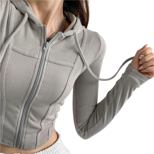 Damen Zip-Up Crop-Hoodie
