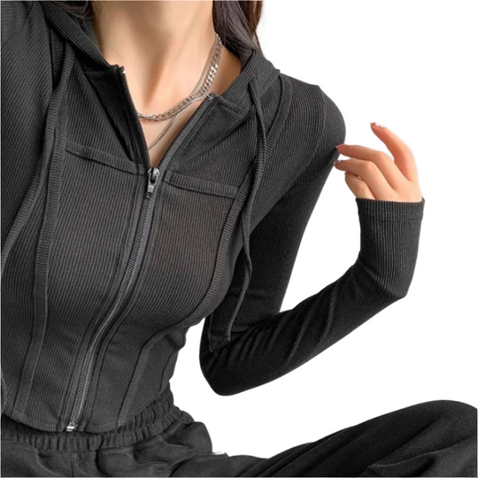 Damen Zip-Up Crop-Hoodie