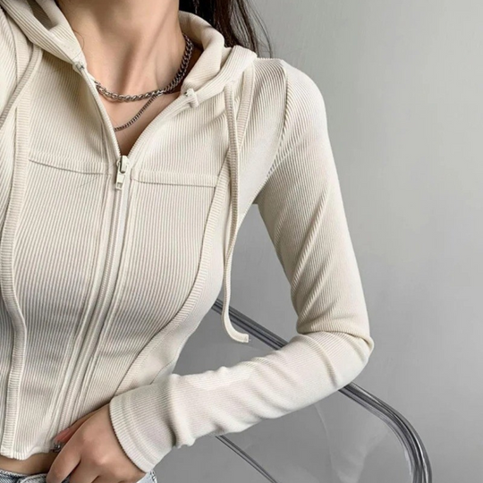 Damen Zip-Up Crop-Hoodie