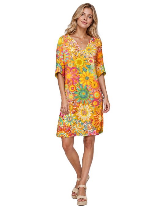 Damen Sommerkleid V-Ausschnitt mit Blumenmuster