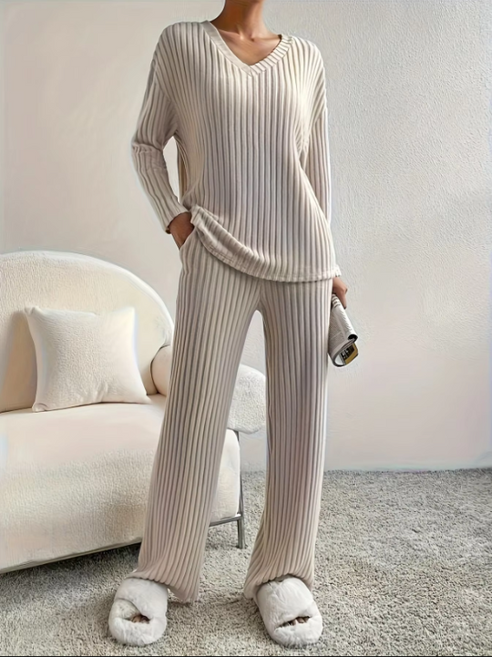 Damen Strick-Set Strick Winter V-Ausschnitt