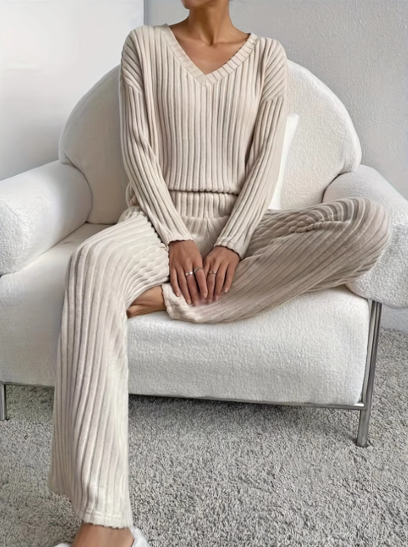 Damen Strick-Set Strick Winter V-Ausschnitt