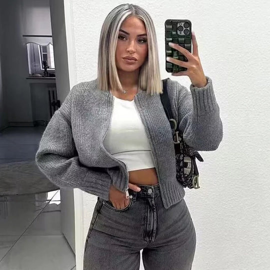 Damen-Strickpullover mit Reißverschluss
