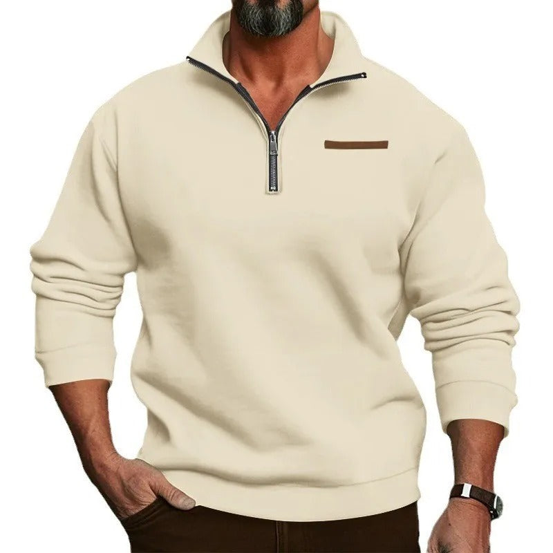 Samt-Herrenpullover mit halblangem Reißverschluss