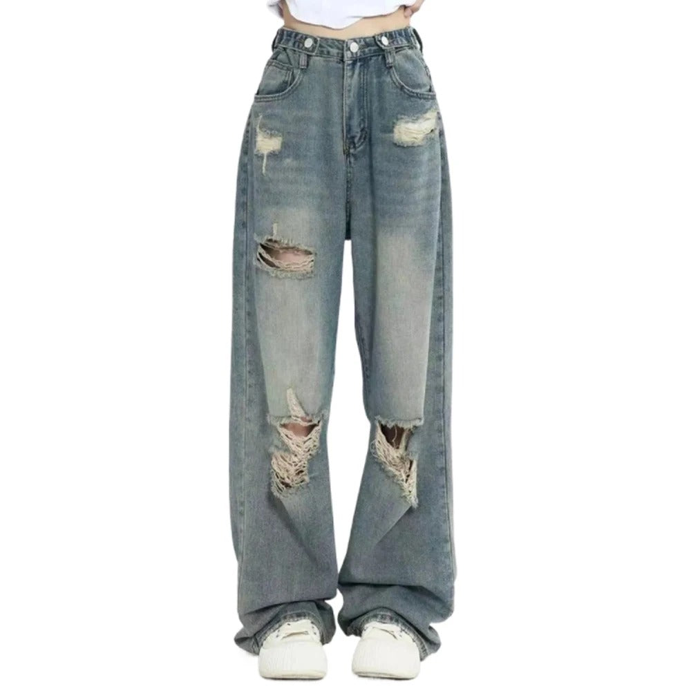 Zerrissene Damenjeans mit hoher Taille