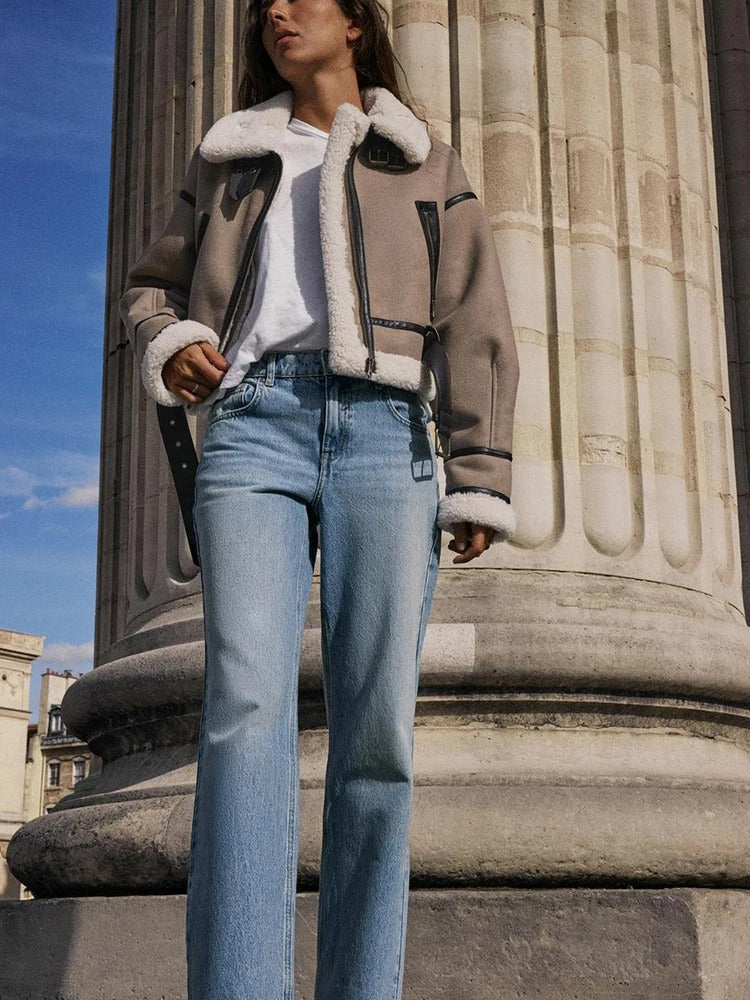 Lederjacke mit Revers für Frauen
