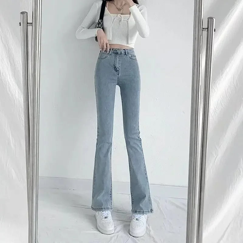 Dames High Waist Slim Fit Flared Broek