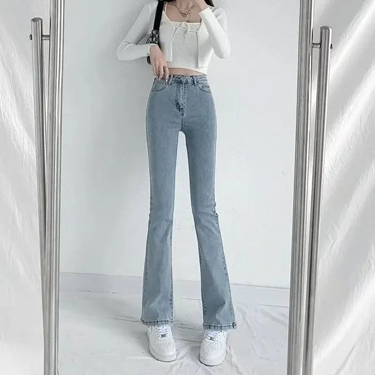 Dames High Waist Slim Fit Flared Broek