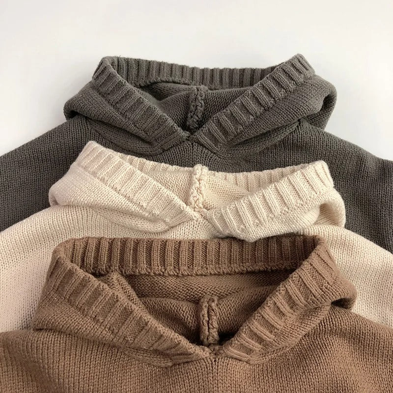 Strickpullover mit Kapuze und Fronttasche für Kinder