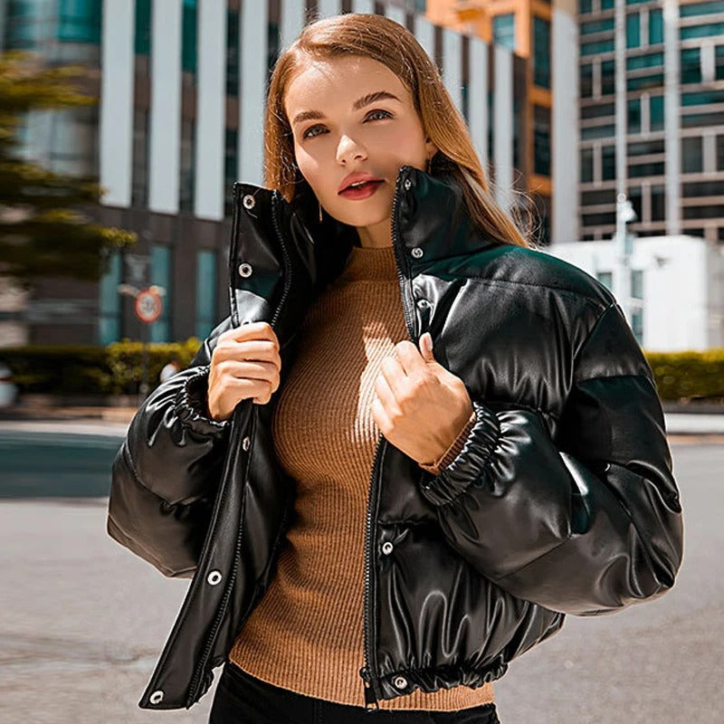 Gesteppte Lederjacke für Frauen aus Baumwolle