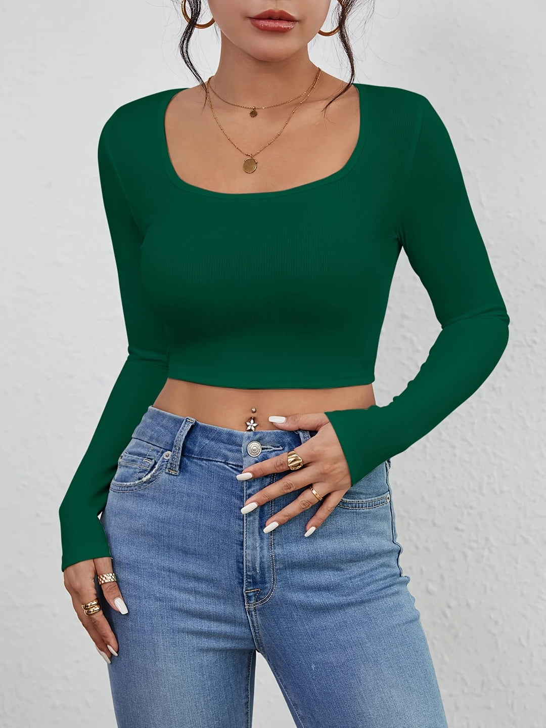 Damen-T-Shirt mit quadratischem Ausschnitt und schmaler Passform
