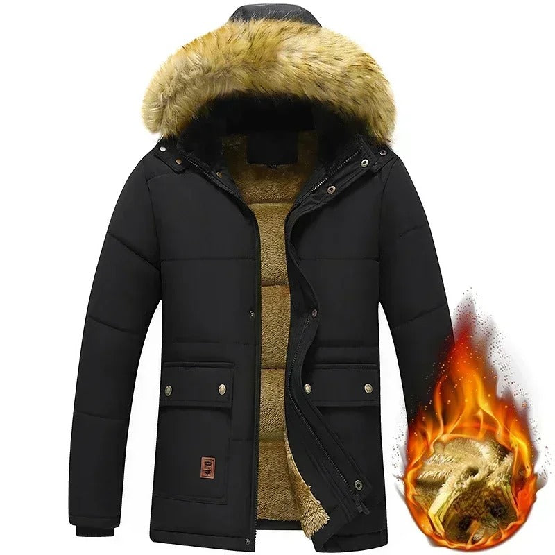 Herrenjacke mit fleecegefüttertem Pelzkragen