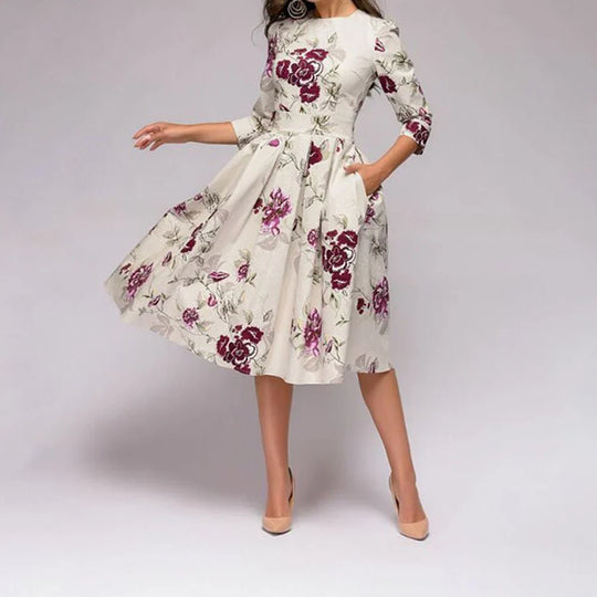 Damen Mittellanges Kleid Festlich Hochwertiger Stoff für Hochzeitsgast-2