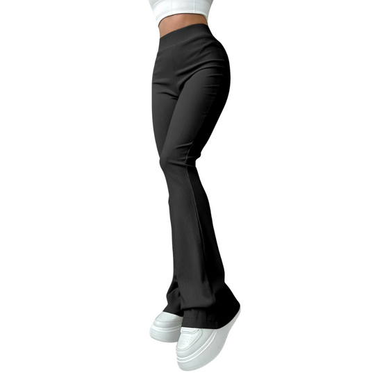 Gerippte Damenhose mit hoher Taille