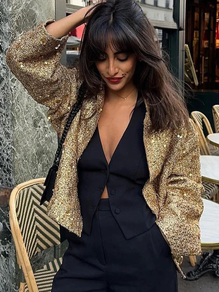Goldfarbene Paillettenjacke für Frauen