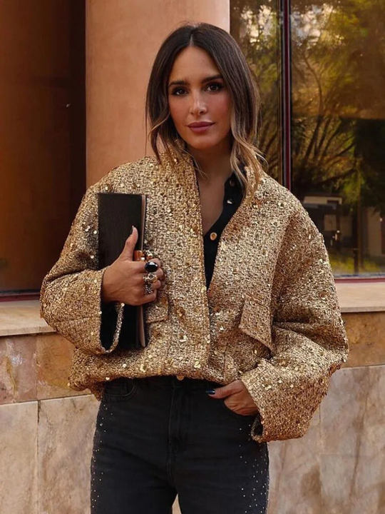 Goldfarbene Paillettenjacke für Frauen