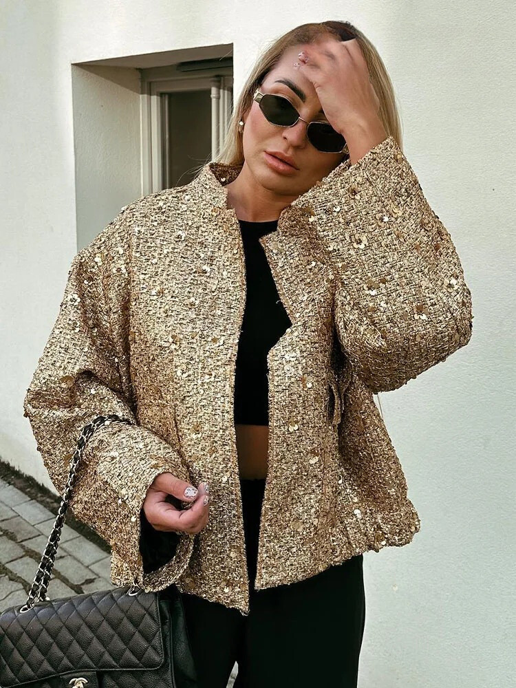 Goldfarbene Paillettenjacke für Frauen
