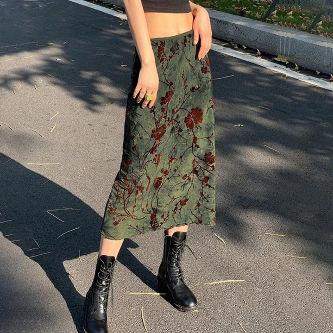 Vintage-Midi-Rock mit Blumenprint