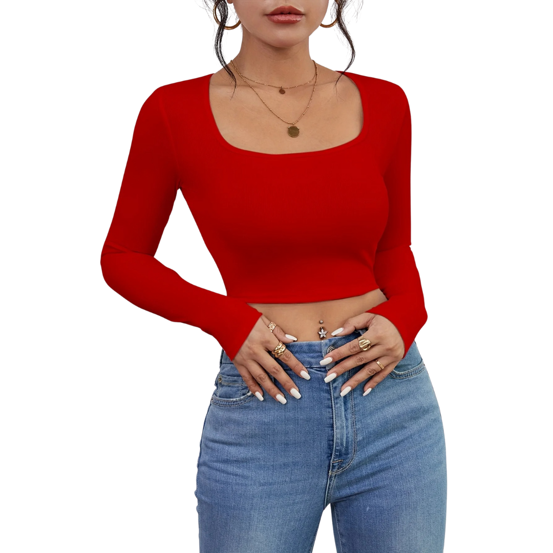 Damen-T-Shirt mit quadratischem Ausschnitt und schmaler Passform