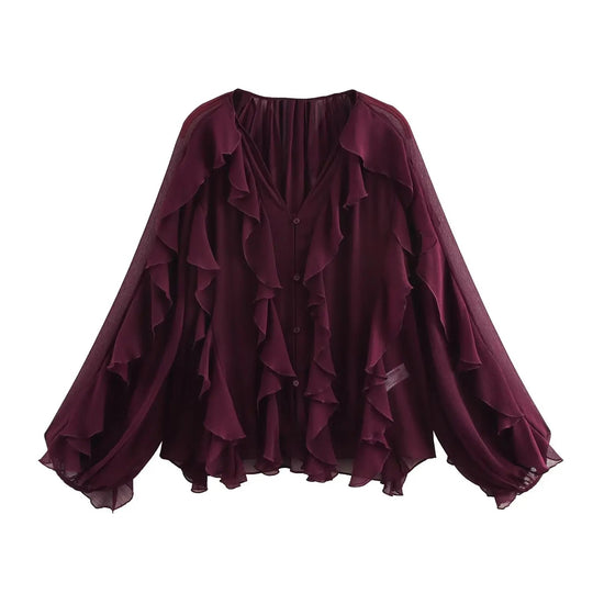 Damen durchsichtige Bluse mit Lagenlook