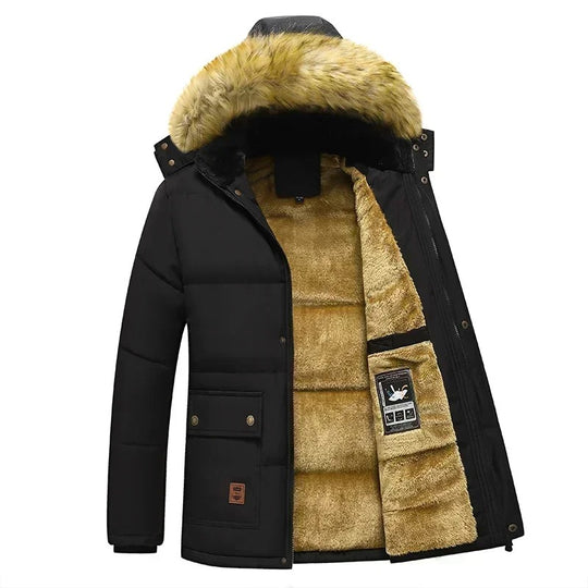 Herrenjacke mit fleecegefüttertem Pelzkragen