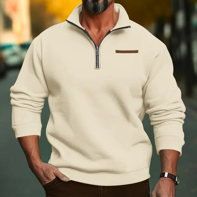 Samt-Herrenpullover mit halblangem Reißverschluss