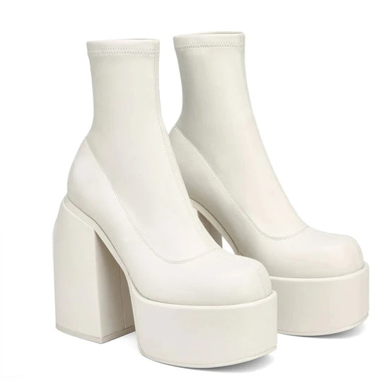 Chunky Heels Lederstiefel für Frauen