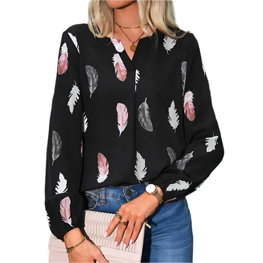 Chiffonbluse mit Federmuster
