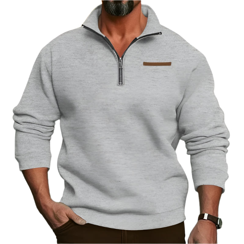 Samt-Herrenpullover mit halblangem Reißverschluss