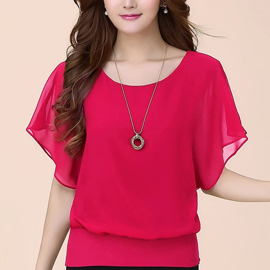 Frauen Rüschenärmel Chiffon Bluse