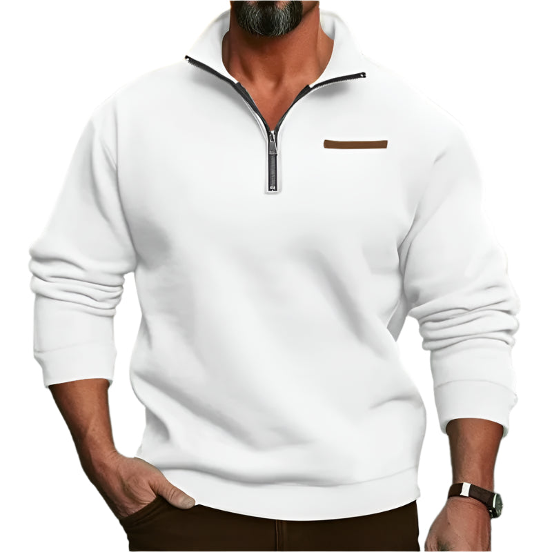 Samt-Herrenpullover mit halblangem Reißverschluss