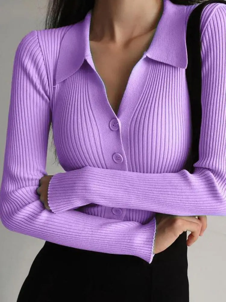 Schmal geschnittene Strickjacke mit V-Ausschnitt für Damen